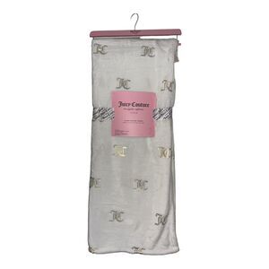 Juicy Couture White Super Soft Fleece Blanket With JC Metallic Print - NWT